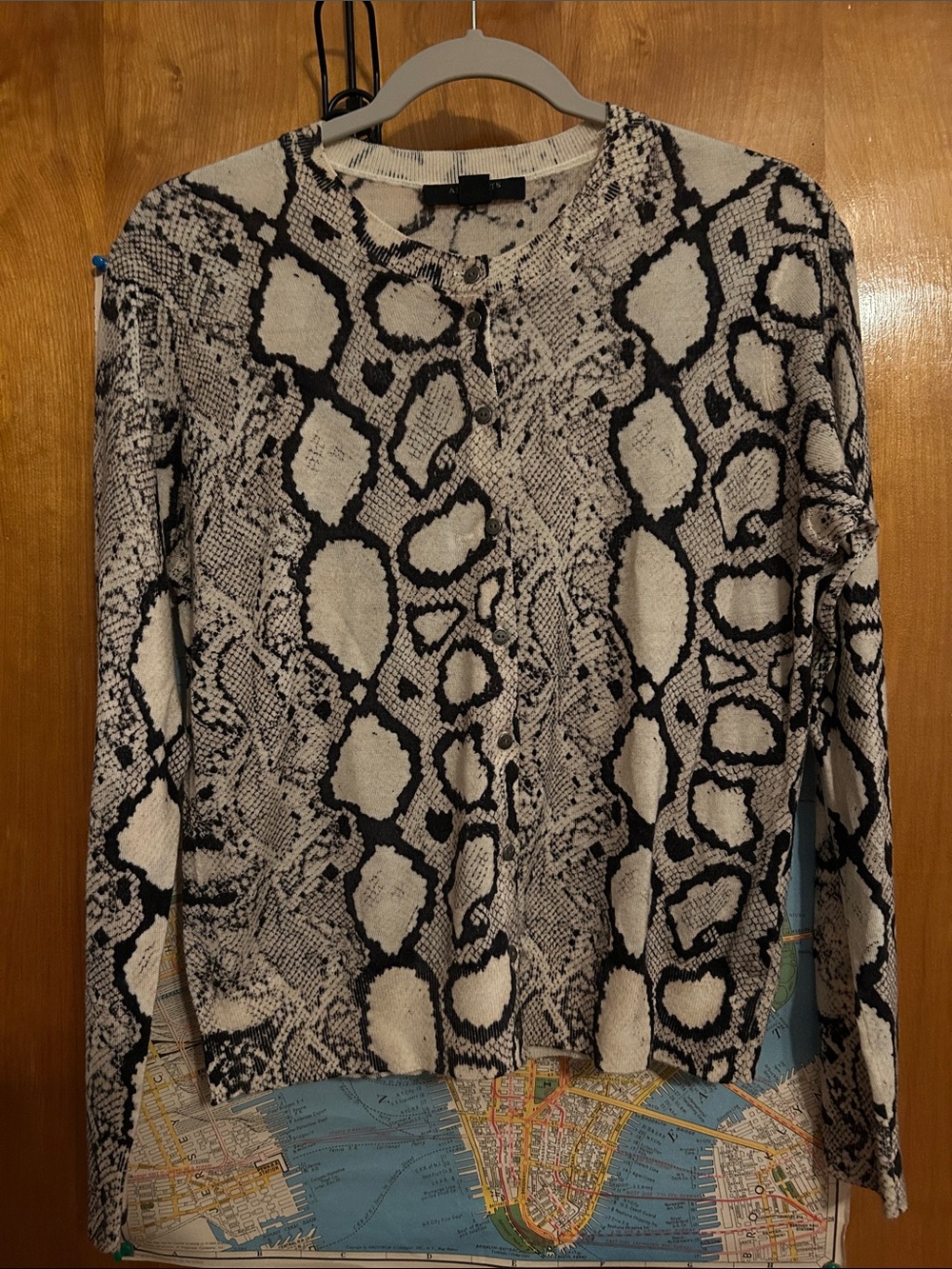 AllSaints Black and Cream Snake Print Cardigan